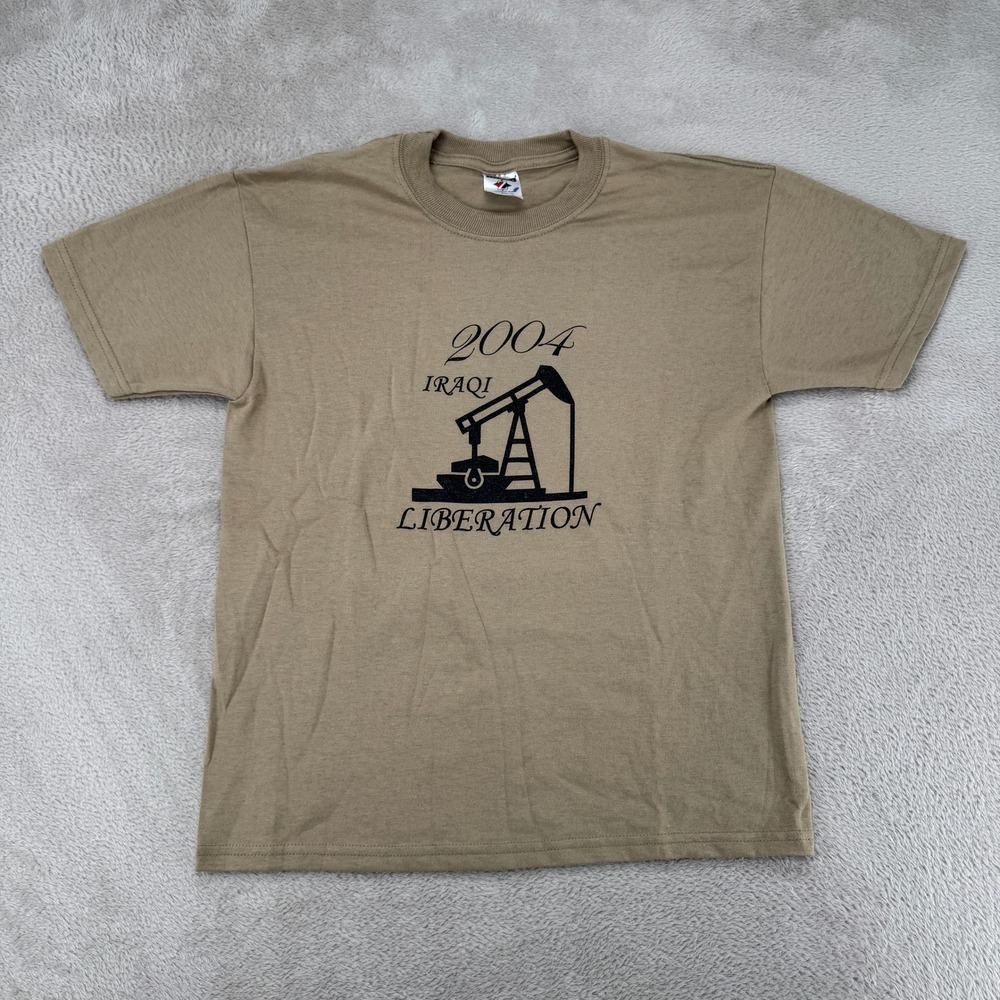 Vintage 2004 Iraqi Liberation Mens T Shirt Small Tan Preowned Graphic